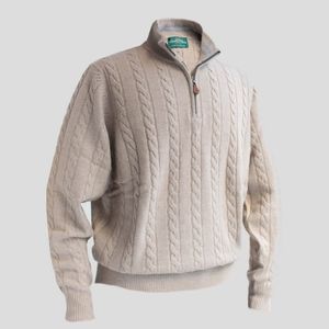 NWT Men's Alan Paine Felcourt Quarter Zip Cable Mock Neck Cashmere Sweater. MED.